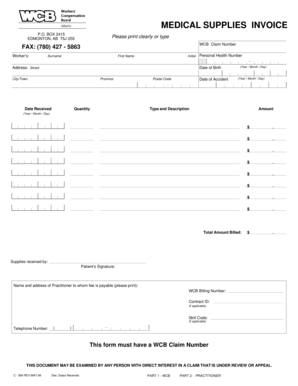 Fillable Online Wcb Ab PDF MEDICAL SUPPLIES INVOICE c569 Wcb Ab 