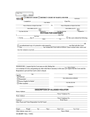 Fillable Petition For Contempt Maryland Edit Online Download 