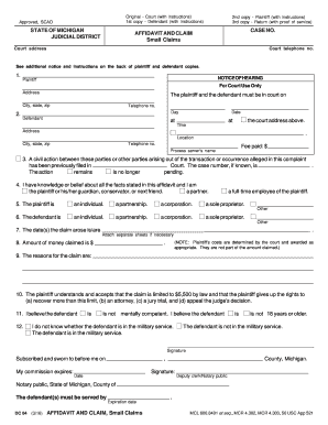 Fillable Small Claims Forms Michigan Edit Online Download Samples 