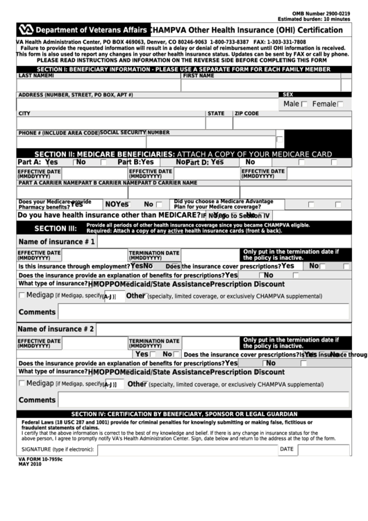 Fillable Va Form 10 7959c Champva Other Health Insurance Ohi 