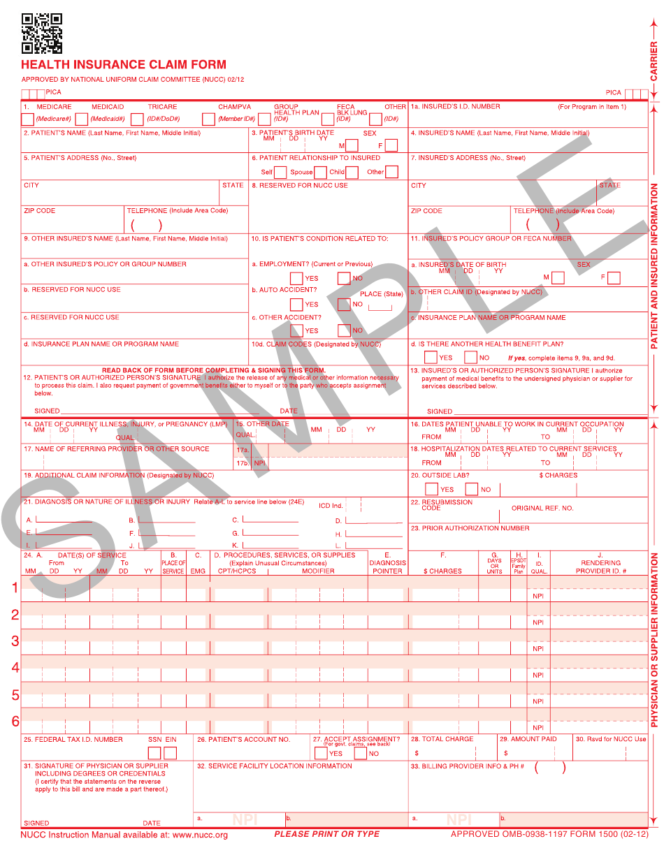 Form 1500 Download Printable PDF Or Fill Online Health Insurance Claim 