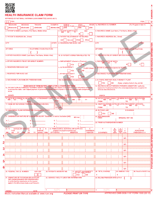 Form 1500 Download Printable PDF Or Fill Online Health Insurance Claim 