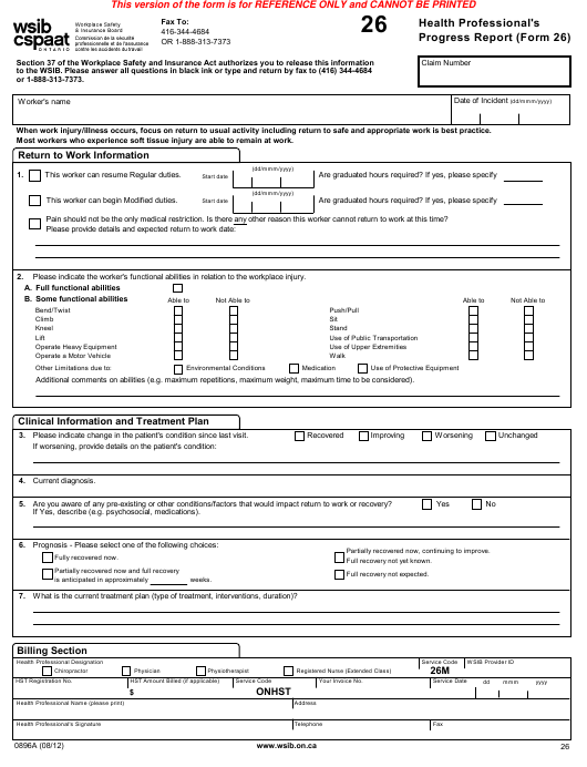 Form 26 0896A Download Printable PDF Or Fill Online Health 