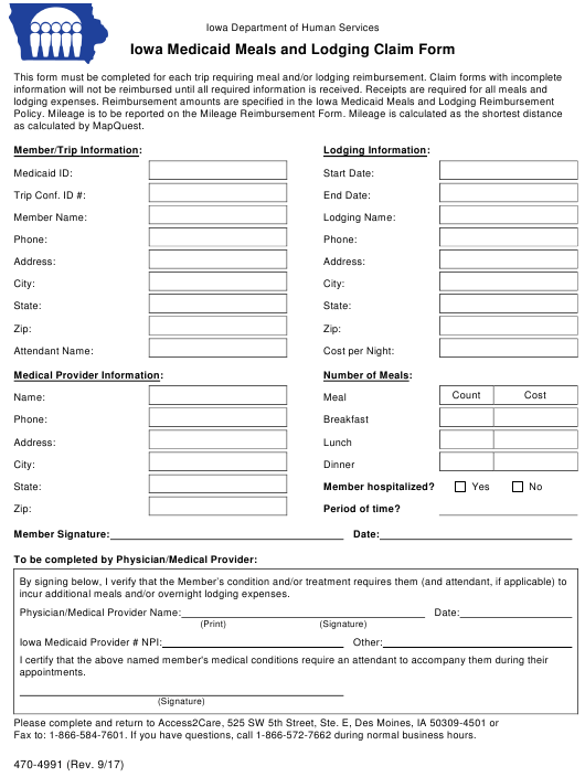 Form 470 4991 Download Printable PDF Or Fill Online Iowa Medicaid Meals 