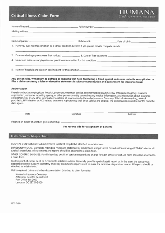 Form 5203 Humana Critical Illness Claim Form G g Associates 