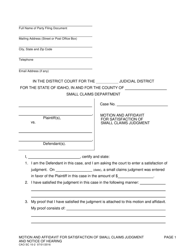 Form CAO SC10 2 Download Fillable PDF Or Fill Online Motion And 