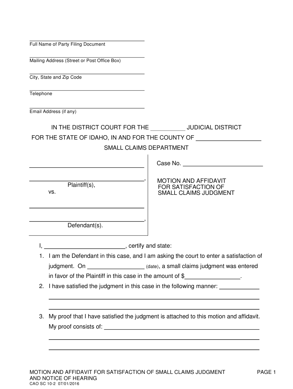 Form CAO SC10 2 Download Fillable PDF Or Fill Online Motion And