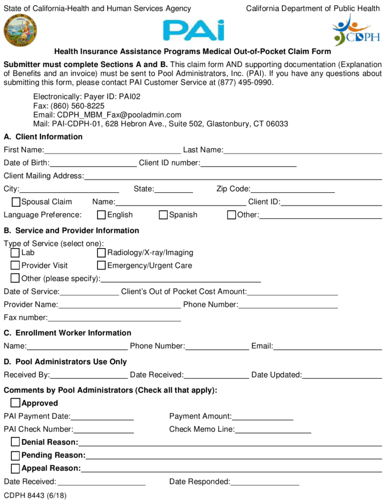 Form CDPH8443 Download Fillable PDF Or Fill Online Health Insurance 