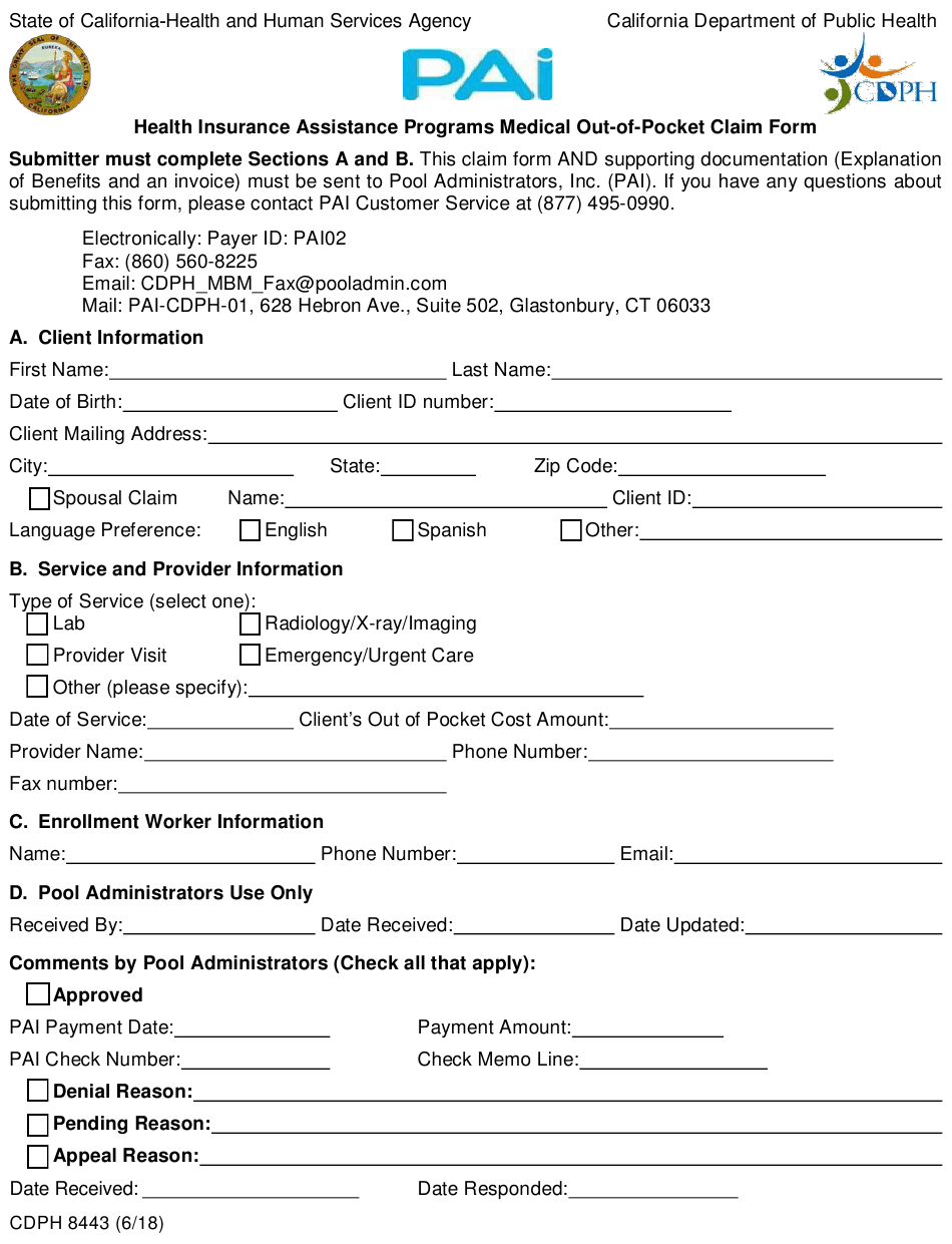 Form CDPH8443 Download Fillable PDF Or Fill Online Health Insurance 