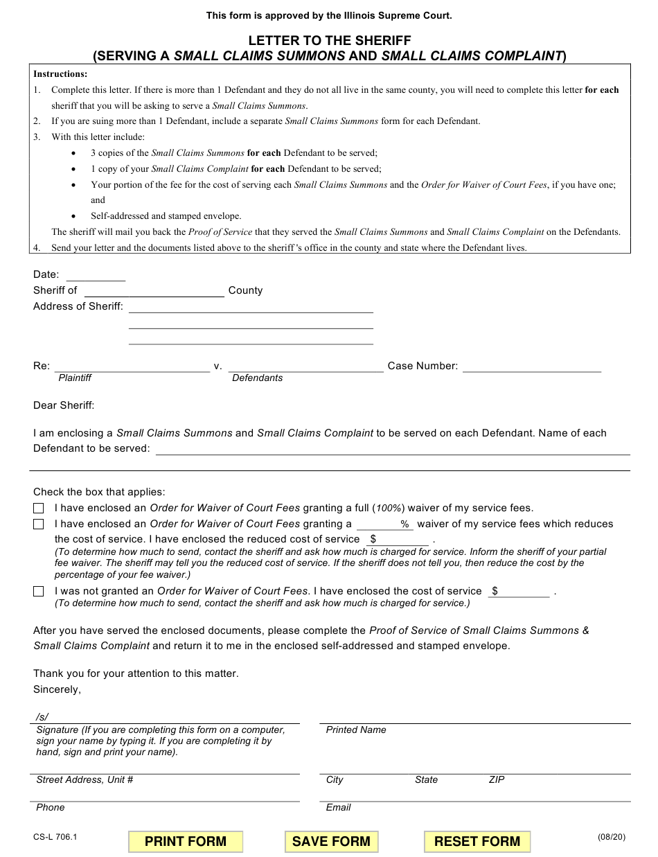 Form CS L706 1 Download Fillable PDF Or Fill Online Letter To The 