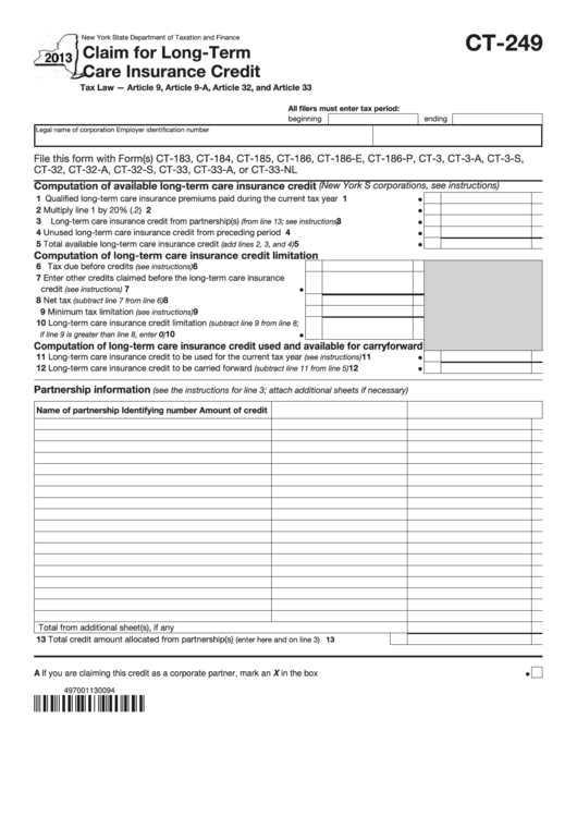 Form Ct 249 Claim For Long Term Care Insurance Credit 2013 