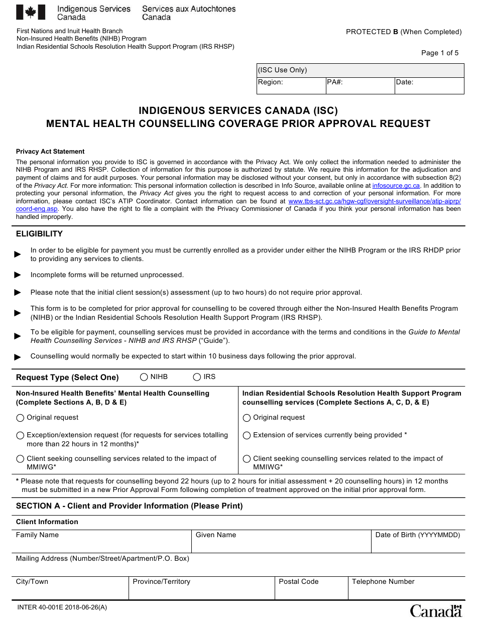 Form INTER40 001E Download Fillable PDF Or Fill Online Mental Health