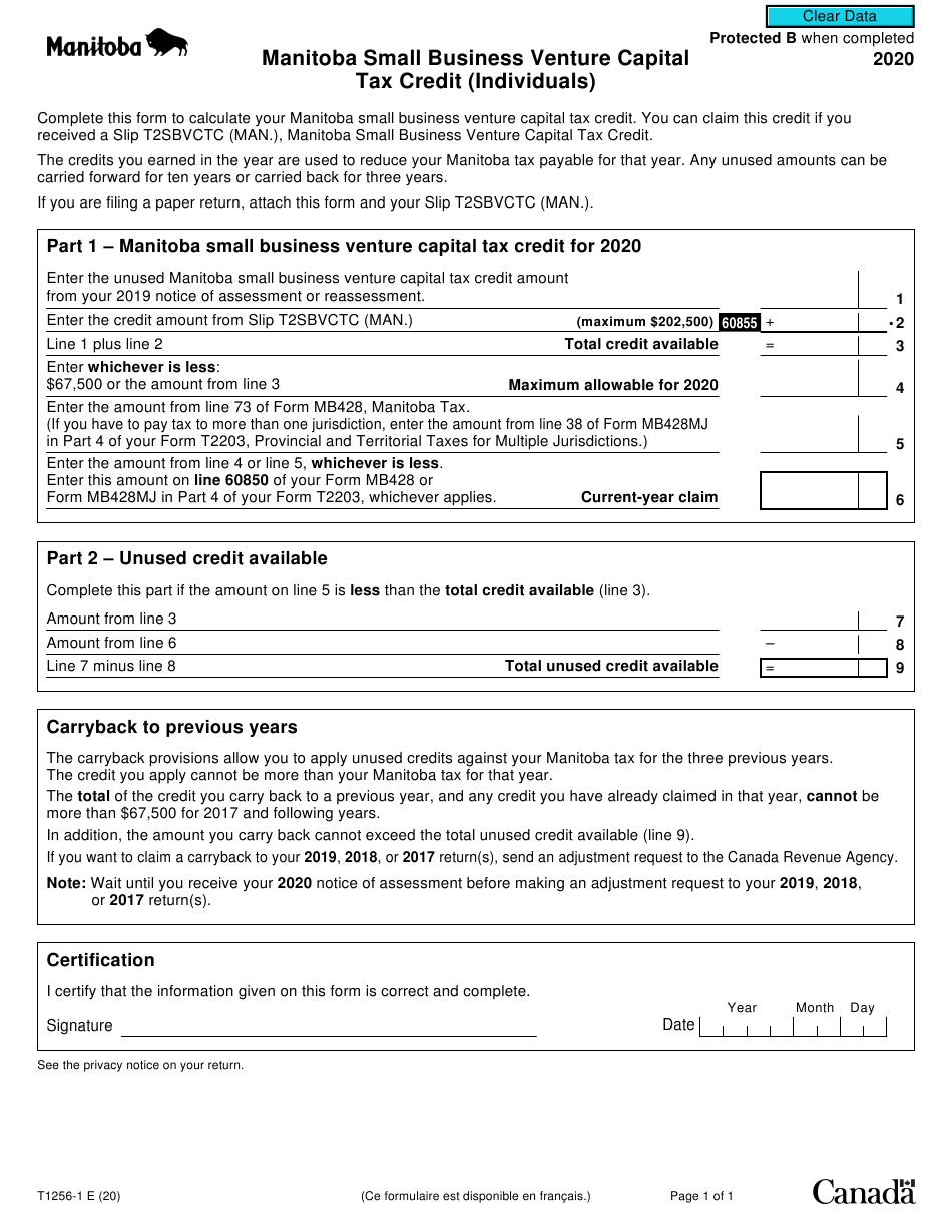 Form T1256 1 Download Fillable PDF Or Fill Online Manitoba Small