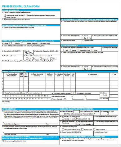 FREE 8 Dental Claim Forms Samples In MS Word PDF