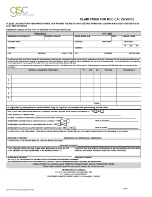 Green Shield Canada Claim Form For Medical Devices Fill Online 