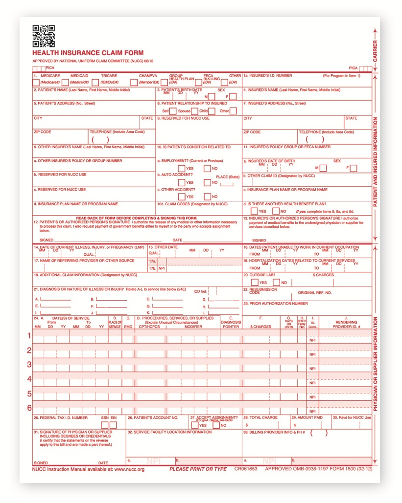 HCFA Forms CMS 1500 Medical Forms Health Insurance Claim Forms 