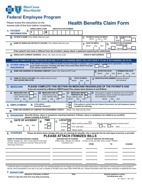 Health Benefits Claim Form Blue Cross And Blue Shield Federal