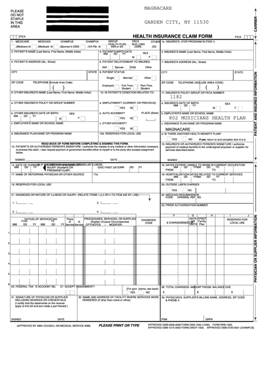 Health Insurance Claim Form FREE 8 Sample Health Insurance Claim 