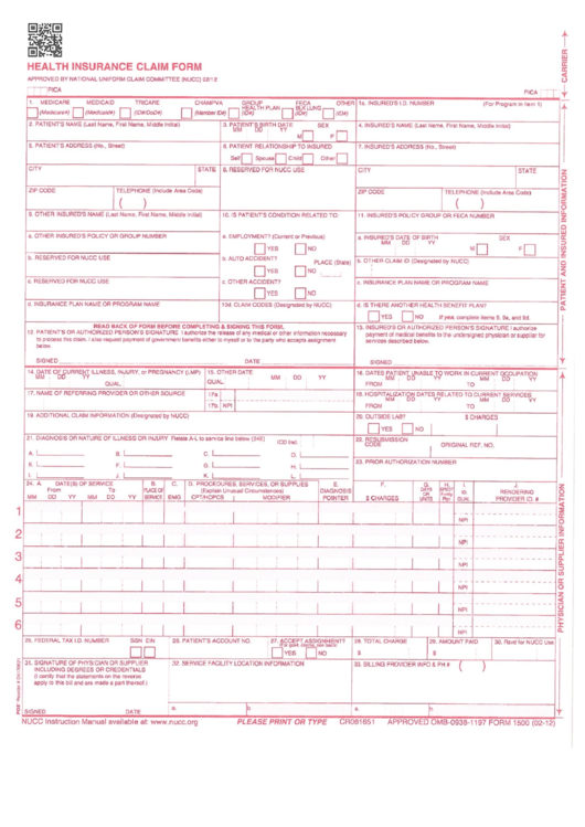 Health Insurance Claim Form Printable Pdf Download