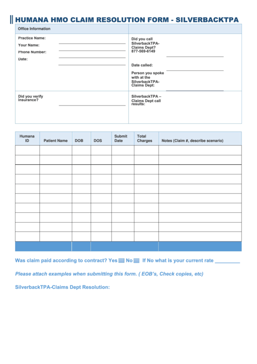 Humana Hmo Claim Resolution Form Silverbacktpa Printable Pdf Download