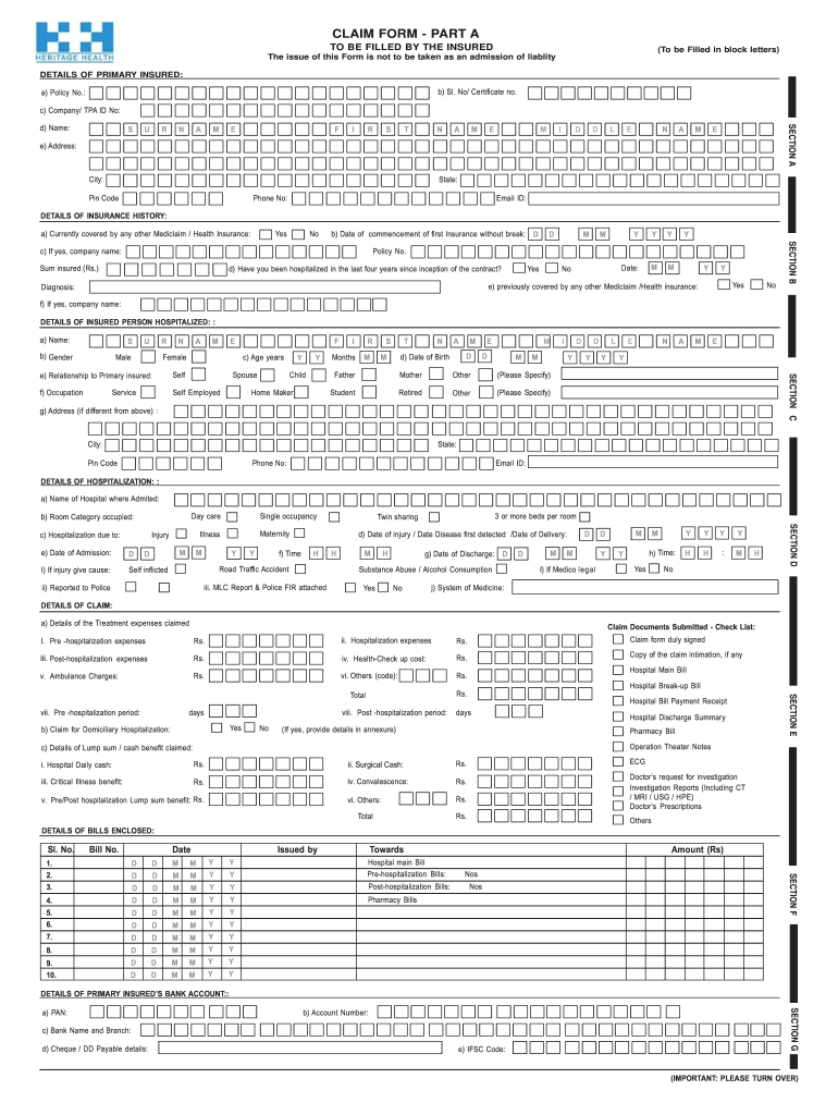 Insurance Mediassist Reimbursement Claim Form Filled Sample