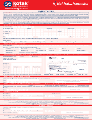 Kotak Life Insurance Maturity Form Fill Online Printable Fillable 