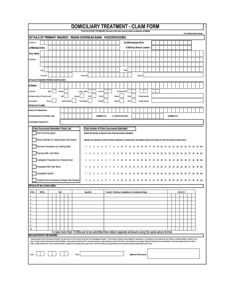 Md India Domiciliary Claim Form Canara Bank Fill Online Printable