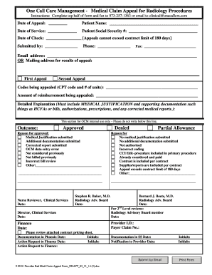 Medical Claim Appeal Form Radiology One Call Care Management Fill 
