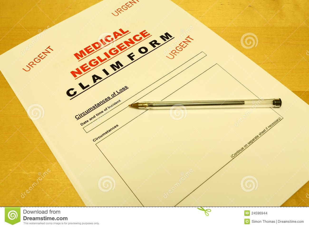 Medical Negligence Claim Form Stock Photo Image Of Healthcare Injury