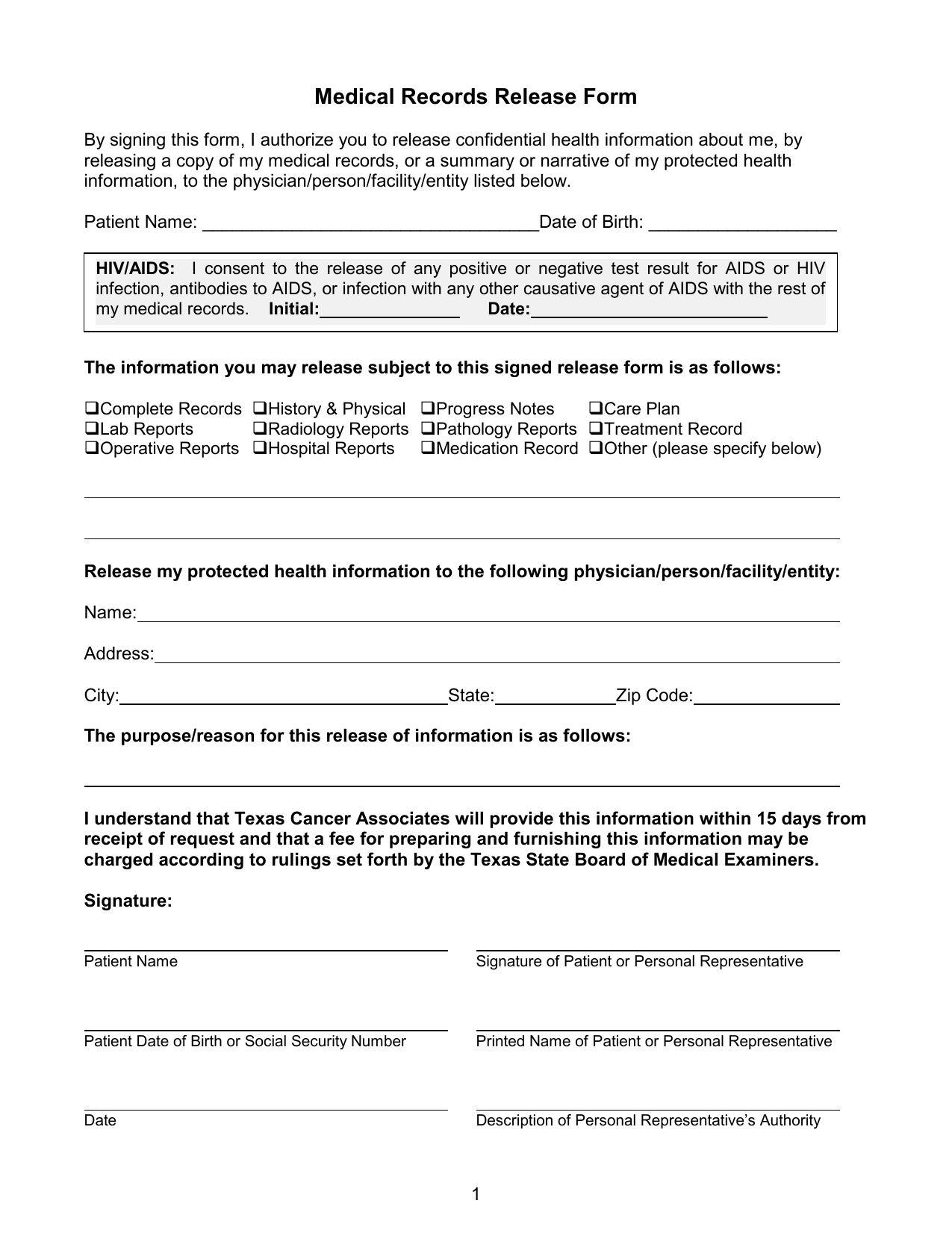 Medical Records Release Form Templates Free Printable