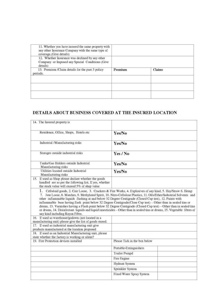 National Insurance Co Ltd Fire Proposal Form 2020 2021 Student Forum