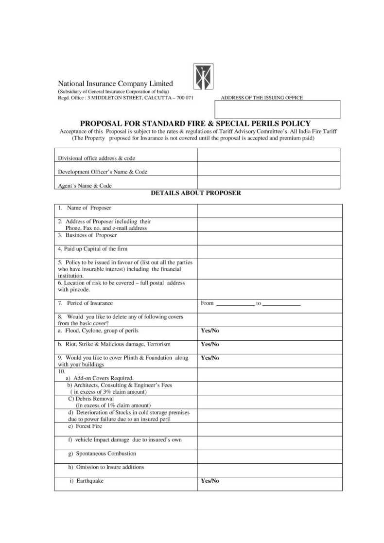 National Insurance Co Ltd Fire Proposal Form 2020 2021 Student Forum