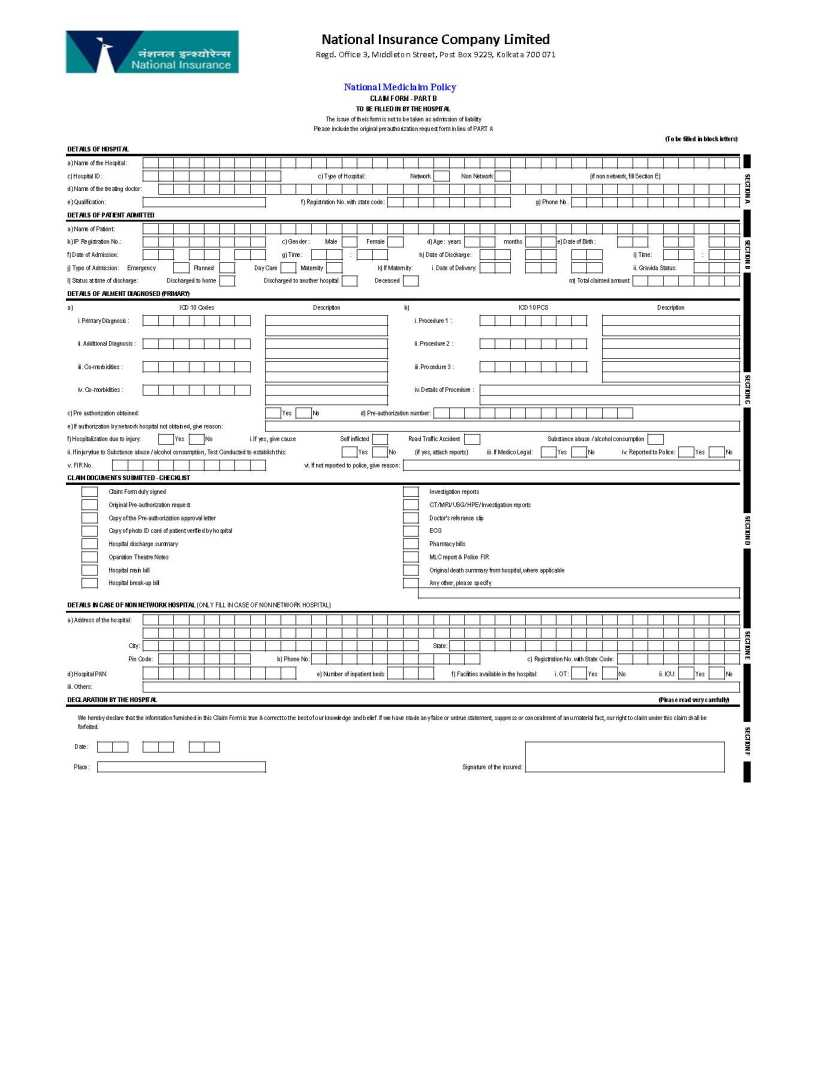 National Insurance Company Mediclaim Claim Form 2022 2023 Courses Ind In