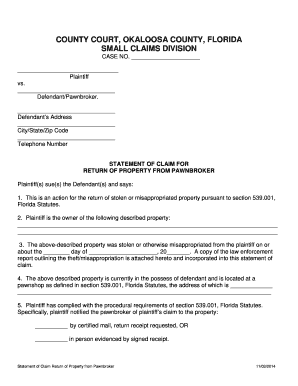 Okaloosa County Small Claims Court Fill And Sign Printable Template