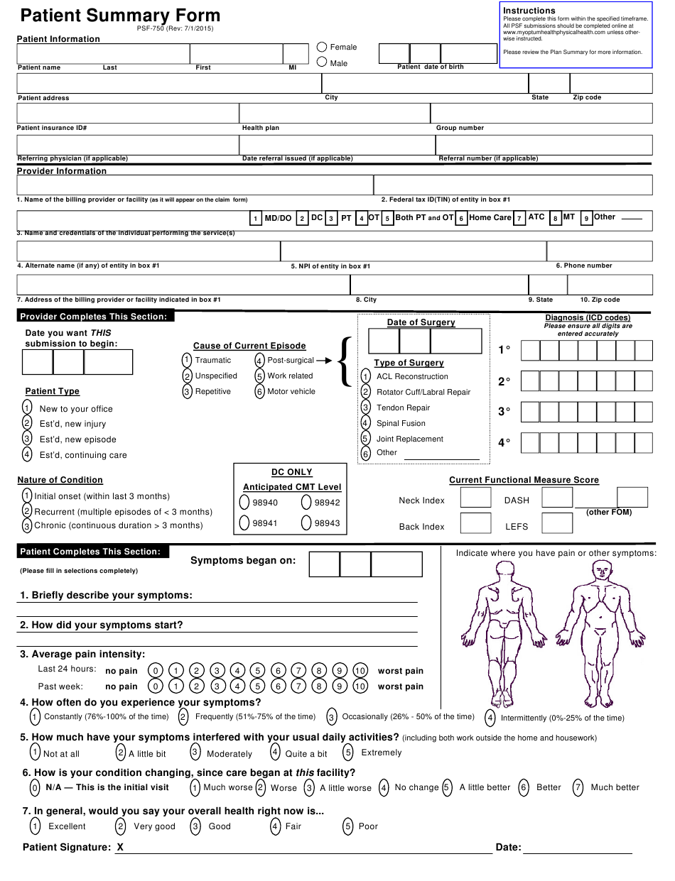 Patient Summary Form Optum Physical Health Download Printable PDF 