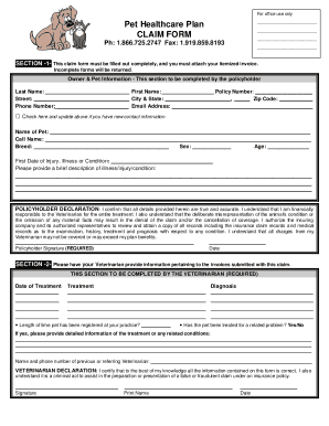 Pet Insurance Form Fill Online Printable Fillable Blank PDFfiller