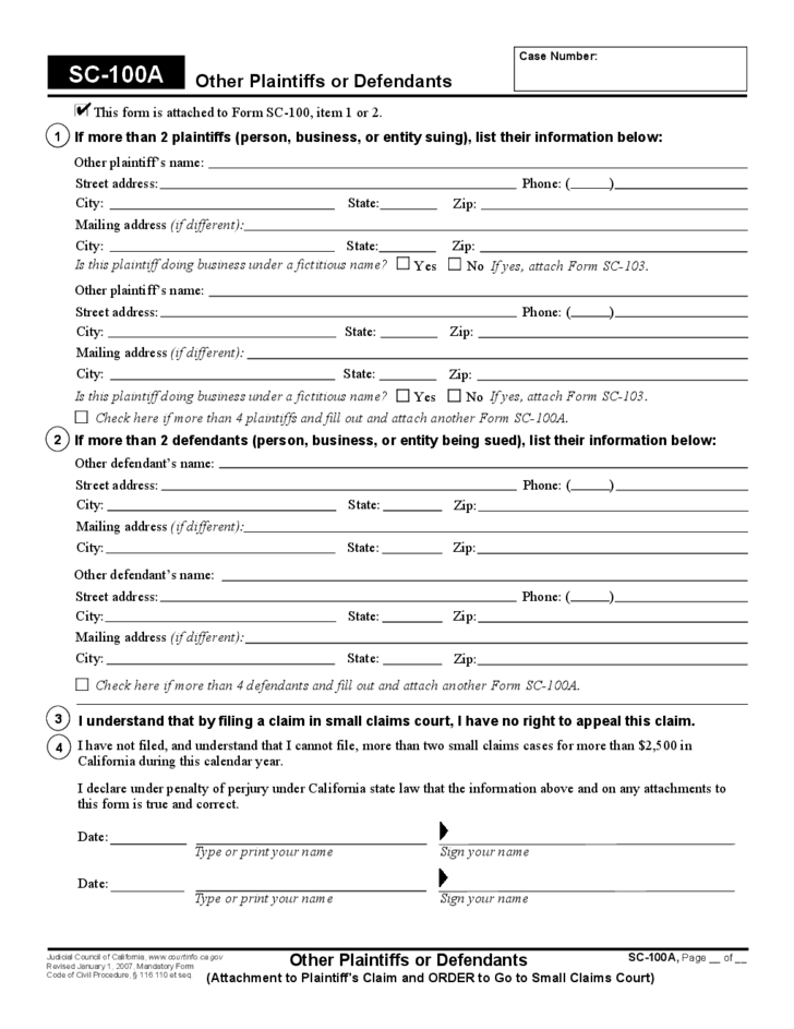 SC 100A Other Plaintiffs Or Defendants Free Download