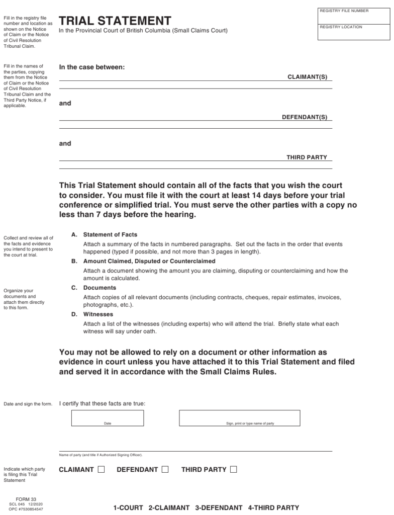 SCR Form 33 SCL045 Download Fillable PDF Or Fill Online Trial 