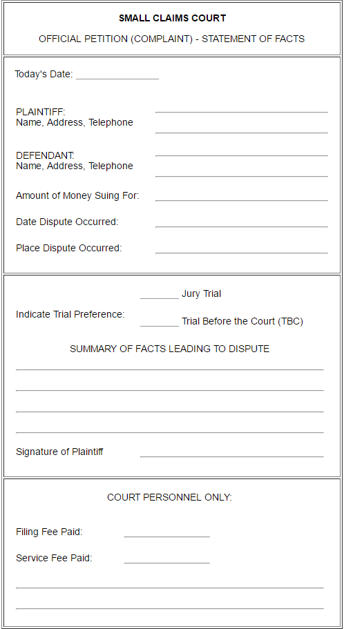 Small Claims Help How To File A Petition Complaint