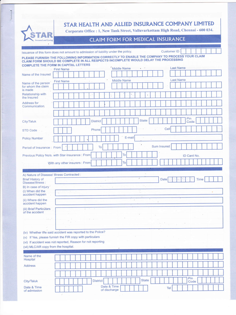 Star Health Claim Form Fill Online Printable Fillable Blank