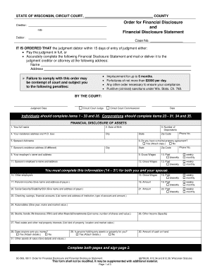 Submit Financial Disclosure Form Wi Small Claims Samples In PDF