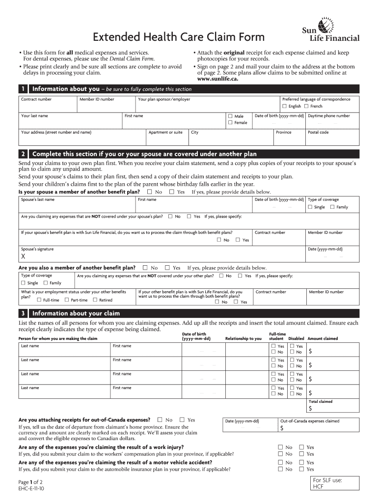 Sun Life Extended Health Care Claim Form Fillable Fill Online 