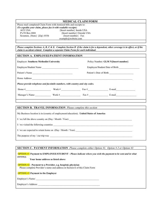 Uap Medical Claim Form Isoldesigns