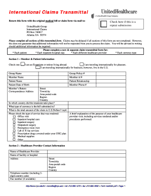 Unitedhealth Group International Claims Transmittal Forms And Templates 