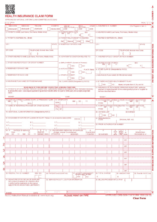 Universal Claim Form Template 91817 Hcfa 1500 Medical Billing Wiki 