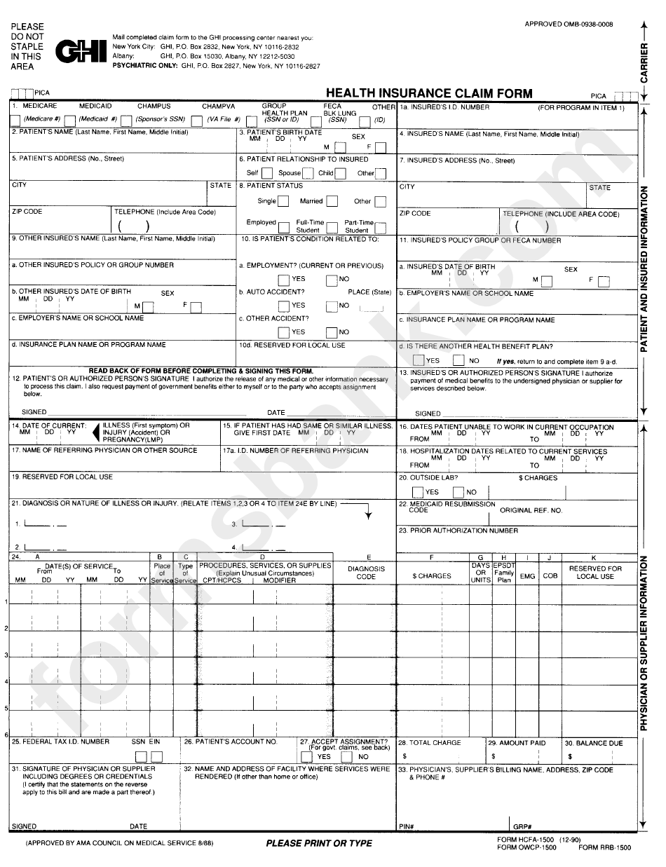 Universal Claim Form Template 91817 Hcfa 1500 Medical Billing Wiki 