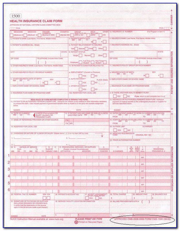 1500 Health Insurance Claim Form Fillable Form Resume Examples 