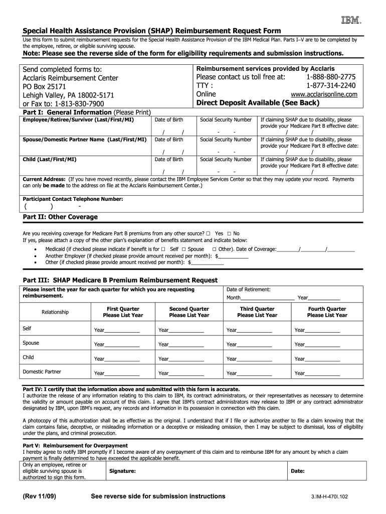 2009 IBM SHAP Reimbursement Request Form Fill Online Printable 