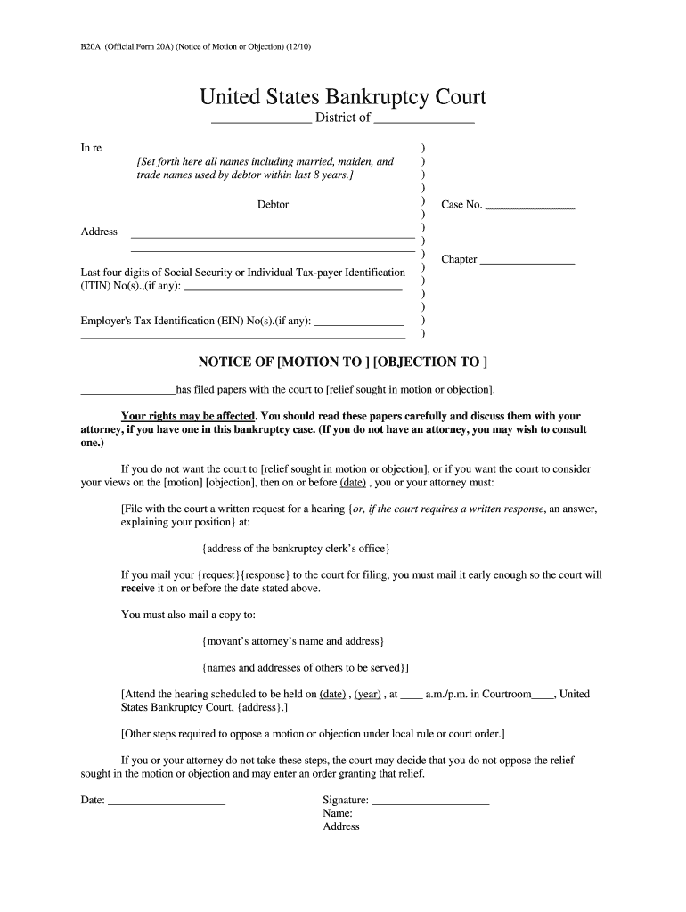 2010 2022 US Court Official Form 20A Fill Online Printable Fillable