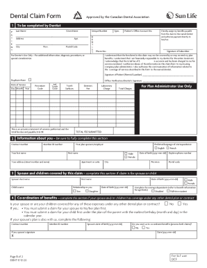 2010 Canada Sun Life Financial Dental Claim Form Fill Online Printable 